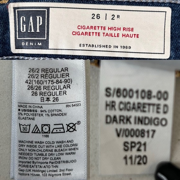GAP High Rise Cigarette Jeans Slim Straight Leg Dark Indigo Blue Denim Size 26 - Picture 13 of 16
